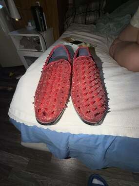 Alberto Fellini Red Glitter Spiked Loafers Size 9